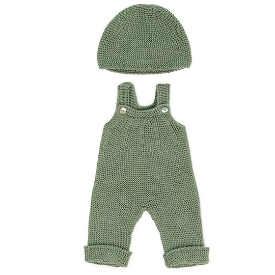 Miniland 15" Green Knitted Overall & Beanie Hat Outfit Doll Clothes